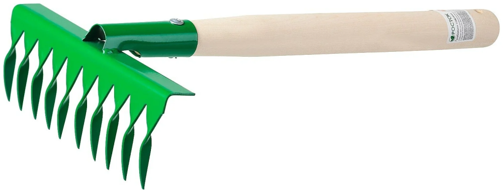 Грабельки садовые с деревянной ручкой 10 зубцов витые 200*62*405 мм Росток
